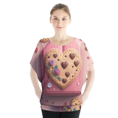 Cookies Valentine Heart Holiday Gift Love Batwing Chiffon Blouse by danenraven