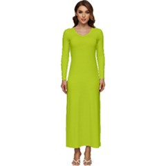 Bitter Lemon Green - Long Sleeve Longline Maxi Dress by ColorfulDresses