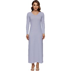 Cloudy Grey - Long Sleeve Longline Maxi Dress by ColorfulDresses