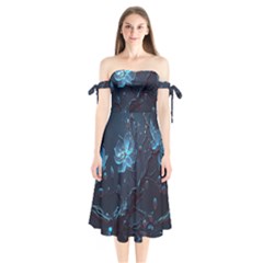 Ai Generated Cherry Blossom Blossoms Art Shoulder Tie Bardot Midi Dress