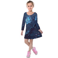 Ai Generated Cherry Blossom Blossoms Art Kids  Long Sleeve Velvet Dress