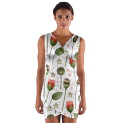 Poppies Red Poppies Red Flowers Wrap Front Bodycon Dress by Ravend