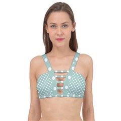 Light Blue And White Polka Dots Cage Up Bikini Top by GardenOfOphir