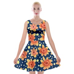 Flowers And Polka Dots Watercolor Velvet Skater Dress by GardenOfOphir