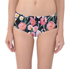 Charming Watercolor Flowers Mid-waist Bikini Bottoms