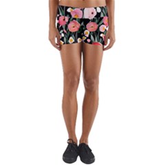 Charming Watercolor Flowers Yoga Shorts by GardenOfOphir