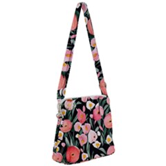 Charming Watercolor Flowers Zipper Messenger Bag by GardenOfOphir