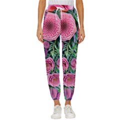 Adorned Watercolor Flowers Cropped Drawstring Pants by GardenOfOphir