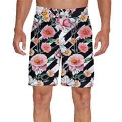 Exotic Watercolor Botanical Flowers Pattern Men s Beach Shorts