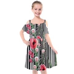 Tropical Paradise - Watercolor Botanical Flowers Kids  Cut Out Shoulders Chiffon Dress by GardenOfOphir