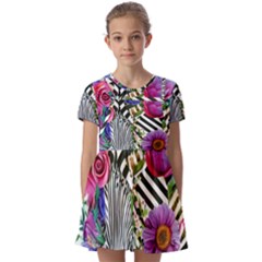 Bountiful Watercolor Flowers Kids  Short Sleeve Pinafore Style Dress by GardenOfOphir