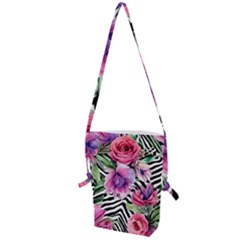 Classy And Chic Watercolor Flowers Folding Shoulder Bag by GardenOfOphir