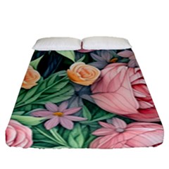 Darling And Dazzling Watercolor Flowers Fitted Sheet (queen Size) by GardenOfOphir