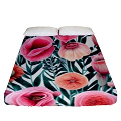 Cheerful Watercolors – Flowers Botanical Fitted Sheet (queen Size) by GardenOfOphir