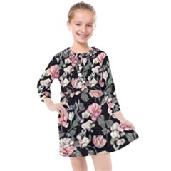 Choice Watercolor Flowers Kids  Quarter Sleeve Shirt Dress by GardenOfOphir