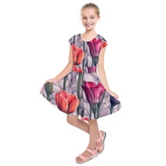Color-infused Watercolor Flowers Kids  Short Sleeve Dress by GardenOfOphir