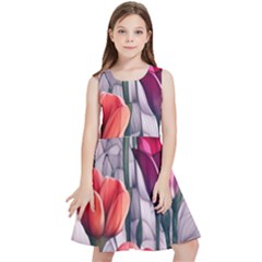 Color-infused Watercolor Flowers Kids  Skater Dress by GardenOfOphir