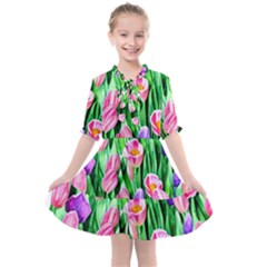 Combined Watercolor Flowers Kids  All Frills Chiffon Dress by GardenOfOphir