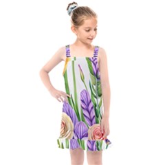 Classy Watercolor Flowers Kids  Overall Dress by GardenOfOphir