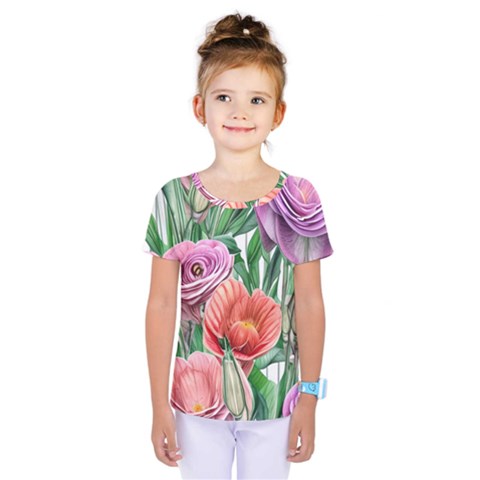 Captivating Watercolor Flowers Kids  One Piece Tee by GardenOfOphir