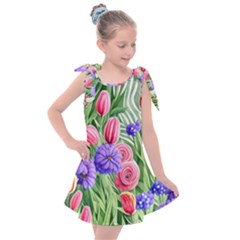 Exquisite Watercolor Flowers Kids  Tie Up Tunic Dress by GardenOfOphir