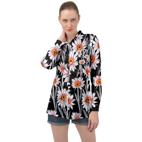 Dazzling Watercolor Flowers Long Sleeve Satin Shirt by GardenOfOphir