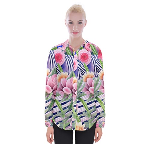 Luxurious Watercolor Flowers Womens Long Sleeve Shirt by GardenOfOphir