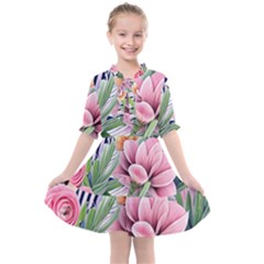 Luxurious Watercolor Flowers Kids  All Frills Chiffon Dress by GardenOfOphir