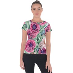 Majestic Watercolor Flowers Short Sleeve Sports Top  by GardenOfOphir