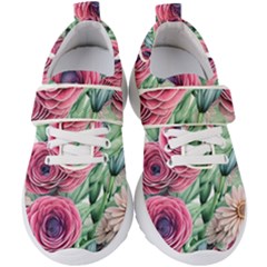 Majestic Watercolor Flowers Kids  Velcro Strap Shoes by GardenOfOphir