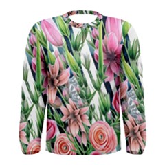 Sumptuous Watercolor Flowers Men s Long Sleeve Tee by GardenOfOphir