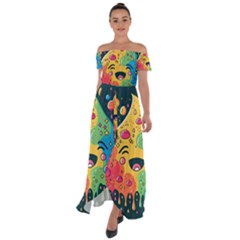 Rainbows Drip Dripping Paint Happy Off Shoulder Open Front Chiffon Dress by Ravend