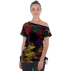 Abstract Painting Colorful Off Shoulder Tie-up Tee