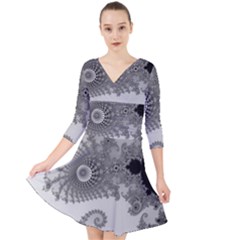 Apple Males Almond Bread Abstract Quarter Sleeve Front Wrap Dress