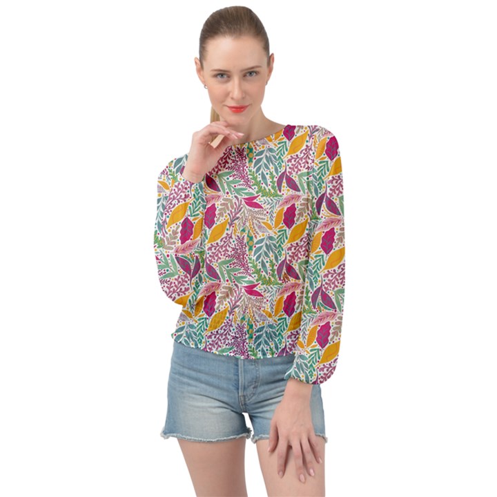 Leaves Colorful Leaves Seamless Design Leaf Banded Bottom Chiffon Top