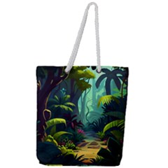 Rainforest Jungle Cartoon Animation Background Full Print Rope Handle Tote (large)