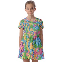 Flower Spring Background Blossom Bloom Nature Kids  Short Sleeve Pinafore Style Dress by Ravend