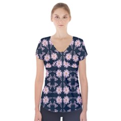 Flowers Daisies Spring Summer Bloom Botanical Short Sleeve Front Detail Top by Ravend