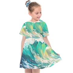 Ai Generated Waves Ocean Sea Tsunami Nautical Art Kids  Sailor Dress by Ravend