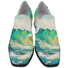 Ai Generated Waves Ocean Sea Tsunami Nautical Art Women Slip On Heel Loafers by Ravend