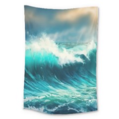 Ai Generated Waves Ocean Sea Tsunami Nautical Painting Large Tapestry