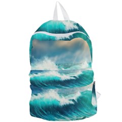 Ai Generated Waves Ocean Sea Tsunami Nautical Painting Foldable Lightweight Backpack by Ravend