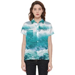 Ai Generated Waves Ocean Sea Tsunami Nautical Blue Sea Short Sleeve Pocket Shirt by Ravend