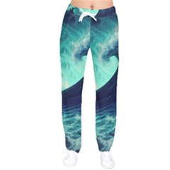 Ai Generated Waves Ocean Sea Tsunami Nautical Fantasy Women Velvet Drawstring Pants by Ravend