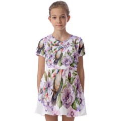 Hummingbird In Floral Heart Kids  Short Sleeve Pinafore Style Dress by augustinet