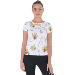 Bee Art Pattern Design Wallpaper Background Print Short Sleeve Sports Top 