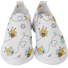 Bee Art Pattern Design Wallpaper Background Print Kids  Slip On Sneakers by Ravend