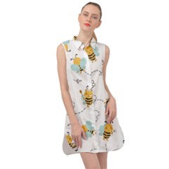 Bee Art Pattern Design Wallpaper Background Print Sleeveless Shirt Dress