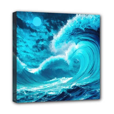 Ai Generated Waves Ocean Sea Tsunami Nautical Sea Mini Canvas 8  X 8  (stretched) by Ravend