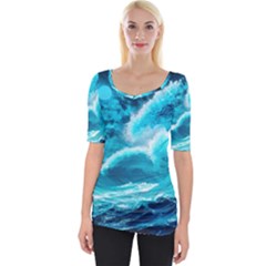 Ai Generated Waves Ocean Sea Tsunami Nautical Sea Wide Neckline Tee